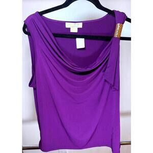 Michael Kors Stylish Draped Top - XL, Imperial Purple
